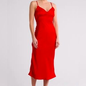 Lush Sexy Red Satin Midi Slip Dress Size Medium